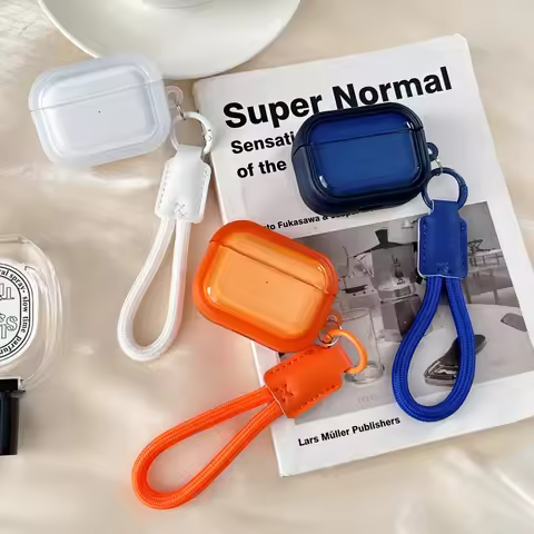 Korean Orange Color Cute Earphone Case For Apple Airpods 4 3 2 Pro 3 Cover with Hand Rope Silicone H