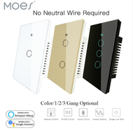 MOES WiFi Smart Light Switch RF433 No Neutral Wire Single Fire Smart Life Tuya App Control Works wit