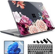 TWOLSKOO Case for 12.4" Microsoft Surface Laptop Go 2/1 Released with Model 1943/2013, Protective Plastic Hard Shell &amp; Keyboard Cover &amp; Screen Protector &amp; Dust Plugs, Beautiful Rose