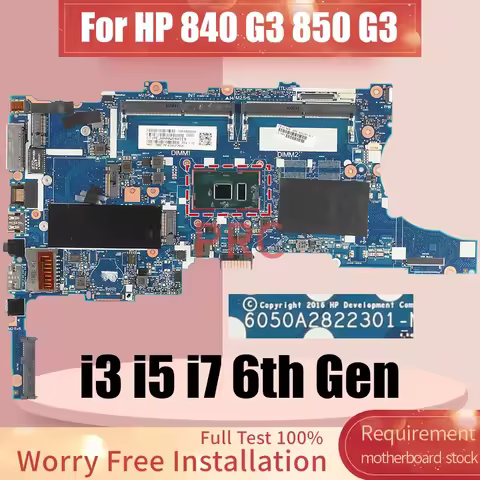 6050A2822301 For HP Elitebook 840 G3 850 G3 Laptop Motherboard i3 i5 i7 6th Gen 903740-601 903741-60
