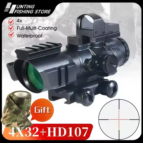 Tactics 4x32 Red Dot Sight +HD107 Reflex Optics Combo 5 Gear Adjustment Red Illumination Compact Col