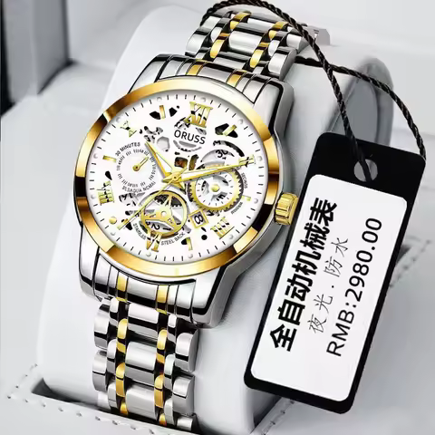 ORUSS New Style Fashion Brand Men's Quartz Watch Luxury Roman Dial Luminous Waterproof Sports Automa
