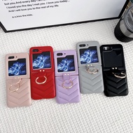 For Samsung Galaxy Z Flip 5 Z Flip4 Luxury Case Elegant Z Flip3 Leather With Ring Holder Cover