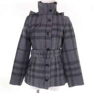 成色極佳的BURBERRY LONDON LONDON 羊毛和安哥拉兔毛混紡格紋短外套，帶腰帶和帽子，灰色，38 碼，正品，日本製造，女款