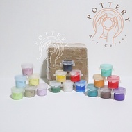 Pottery Art Corner Stoneware Clay 1000Gram & Cat Akrilik Set Modelling Clay Clay Light Grey Siap Pak
