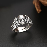 Skull Thai Silver Devil Angel Domineering Personality Trendsetter Retro Ring