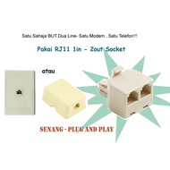 Telephone Join RJ11 1 to 2 TM Line 2 Socket Splitter 1-male connector Suit for Tele Broadband Unifi 