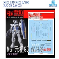 WATER DECAL [SNOW] MG155 s MG 1/100 RX-78 2.0 G3 GUNDAM SLIDE [FLUORESCENT] MODEL KITS SNOW FLAME