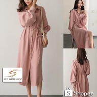 SUNWISH SWS11081 Thick Pink Cool Feel Loose Long Dress Labuh Muslimah Kemeja Labuh Wanita Perempuan 