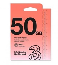 3 (UK) - 3UK【50GB】英國及歐洲70+國家地區 5G/4G/3G上網卡數據卡Sim卡 [H20]