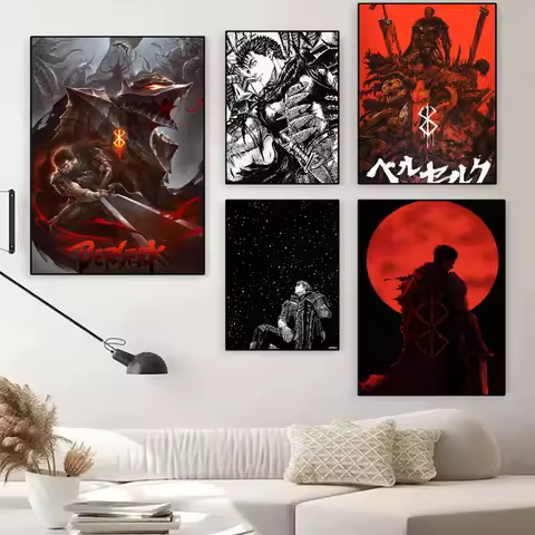 Japanese Anime Berserk Characters Poster Self-adhesive Art Waterproof Paper Sticker Coffee House Bar