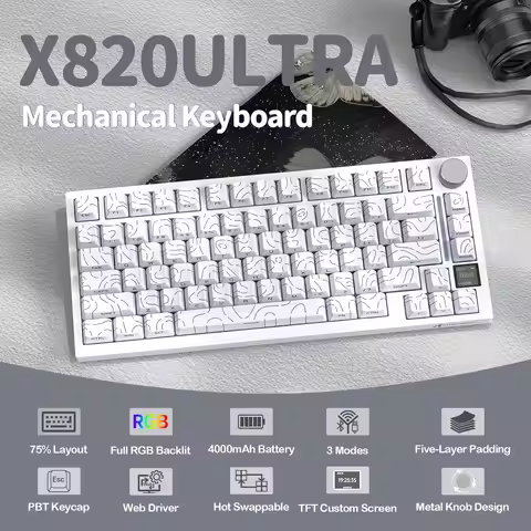 ATTACK SHARK X820 Ultra 75% Wireless Gaming Mechanical Keyboard Hot-Swappable Gasket Mount RGB Backl