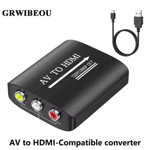 GRWIBEOU AV to HDMI Converter, AV to HDMI Adapter Support 720p/1080p for PS1/PS2/PS3/Xbox 360/WII/N6