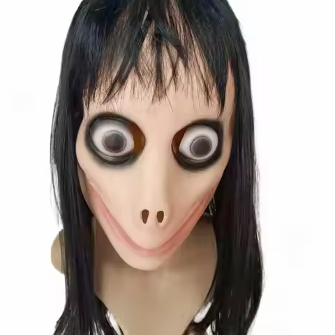 Momo Mask Scary Mask Tern Halloween Female Ghost Wig Mask Horror Long-Hair Woman Ghost Mask