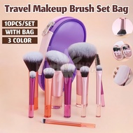 10pcs Mini Makeup Brush Set with Bag Travel Portable Makeup Bag Powder Eyeshadow Brushes Beginner Tr