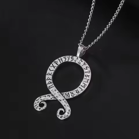 LIKGREAT Nordic Octopus Squid Pendant Viking Runes Troll Cross Necklace Swedish Folklore Protection 