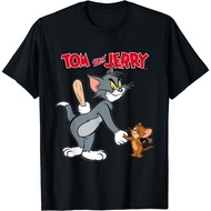 OO เสื้อยืดแขนสั้น ผ้าฝ้าย 100% พิมพ์ลาย Tom and Jerry Hand Shake แฟชั่นสําหรับผู้ชาย และผู้หญิงS-5XL