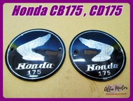 HONDA CB175 CD175 -- FUEL TANK CIRCLE EMBLEM "PLASTIC" SET PAIR #ตราข้างถัง พลาสติก วงกลม พื้นสีดำ ป