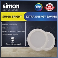(2Year Warranty) SIRIM Approved Simon Valor Model LED Downlight Round 17W 6 Inch 12W 4 Inch