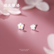 Shunqing Silver House Pure Silver 999 [Butterfly Flower Earrings] Niche Simple ab Style Flower Butte