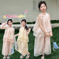 Children Clothes Girls Summer 2026 Chiffon Butterfly Embroidery Sleeveless Top and Wide Leg Pants 11