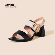 (Lovito Refine) Elegant Plain Contrasting Colors Metal Buckle Two Belts Preferred Mode Of Commuting 