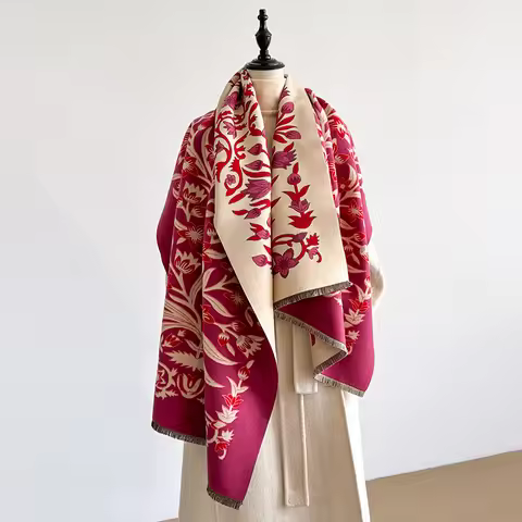 Elegant Women's Floral Jacquard Pashmina Shawl - Winter Thick Warm Double-Sided Tassel Design Coldpr