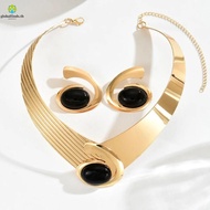 LFINDS Necklace Earrings Set, Black/Blue/Rose Pink Exaggerated Geometric Jewelry Set, Simple Oval St