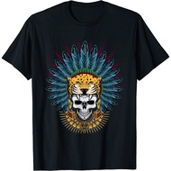 Aztec Jaguar Warrior Skull. Guerrero Azteca Native Headdress T-Shirt