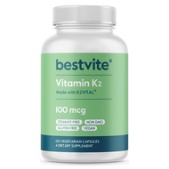 BESTVITE Vitamin K2 100 mcg as MK-7 w/Patented K2VITAL (120 Vegetarian Capsules) - No Stearates - Ve