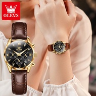 OLEVS jam tangan wanita elegan 2023 terbaru original import anti air kronograf multifungsi mewah berlian kulit jam tangan cewek
