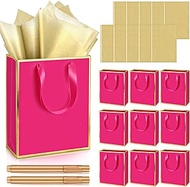 Yeaqee 10 Pack Metallic Paper Gift Bags with Handles Tissue Paper Thank You 5 Senses Gift Bag for Hi