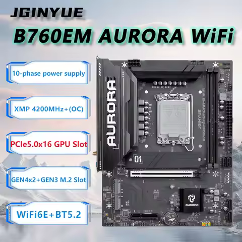 JGINYUE B760EM AURORA WiFi-B Motherboard M-ATX LGA1700 For Core 12/13/14th i5/i7 13400/14600K PCIe5.
