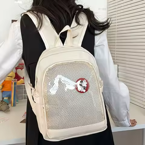 Korean Girls Large School Bag 2024 New Ita Backpack With Clear Pockets For Pin Display Women Big Ita