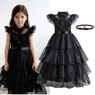 【TI shop】 ZZOOI Wednesday Girl Costume Black Gothic Style Ruffle Dress Halloween Carnival Princess C