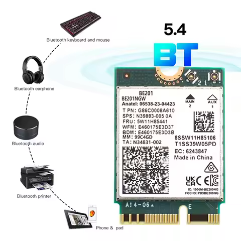 ABSY BE201 Wifi 7 Wireless Card Module M. 2 8774Mbps Tri-Band WIFI7 BT5.4 Cnvio3 For Win10/11 64-Bit