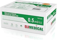 Elimedical Veterinary Insulin Syringe, U-100, 0.5cc (ml), 29g x 1/2 inch (12.7mm), Individually Pack