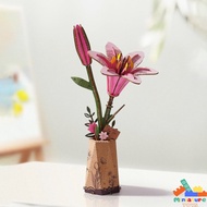 DIY Robotime Rowood 3D self-assembled wooden flower model | Pink Lily Wooden Flower Puzzle TW071