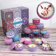 1 Set Of 9pcs Aromatherapy Candles, 9 Scents & 9 Pattern Designs In Tin Cans, Soy Wax Smokeless Frag