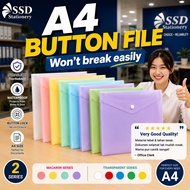 SSD A4 Button File PP Document Folder | Macaron Pastel & Transparent Series | Waterproof Office Scho