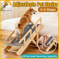 Foldable Wooden Pet Stairs Medium Dog and Cat Ladder for High Bed with Non-Slip Pads Cat Scratching