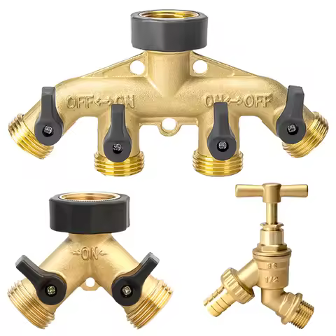 4 Ways Heavy Duty Brass Garden Hose Splitter Bibcock Connector Spigot Adapter Tap Faucet Hose Kink P