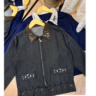 / Sequin Zipper Crop Top Soft Denim Sequin Crop Top