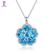 Geniune Blue Topaz Pendant Natural Gemstone Flower Design Silver 925 Original Design Classic Elegant