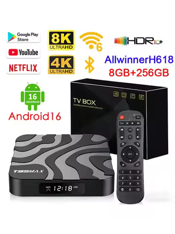Android 16 T95Max Smart Home Theater TV Box Allwinner H618 Dual Wifi 8G RAM 256G ROM BT5.4 Netflix G