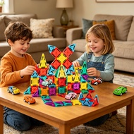 78PCS 3.75cm Plastic Magnetic Tiles Building Blocks Toy Cars 3D DIY Educational STEM Construction Se