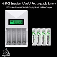 Energizer AA/AAA Rechargeable Battery 900mAh 2450mAh with Storage Box, Universal 4 Slots LCD Display