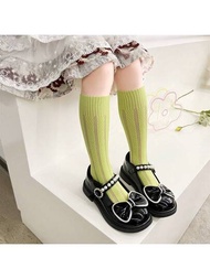 女嬰七色多巴胺垂直網眼透氣膝襪一對,純色可愛洋裝童襪,大孔洞網眼直筒襪,輕盈透氣通愛網襪,女式長筒襪和絲襪