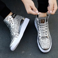 Spring Autumn Men's Shoes High-Top Sneakers Men Korean Version Trendy Casual Shoes Night Club Shiny 