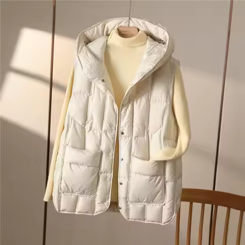 Female 90% White Duck Down Ultra Light Sleeveless Down Vest 2026 New Autumn/Winter Fashion Hooded Ba